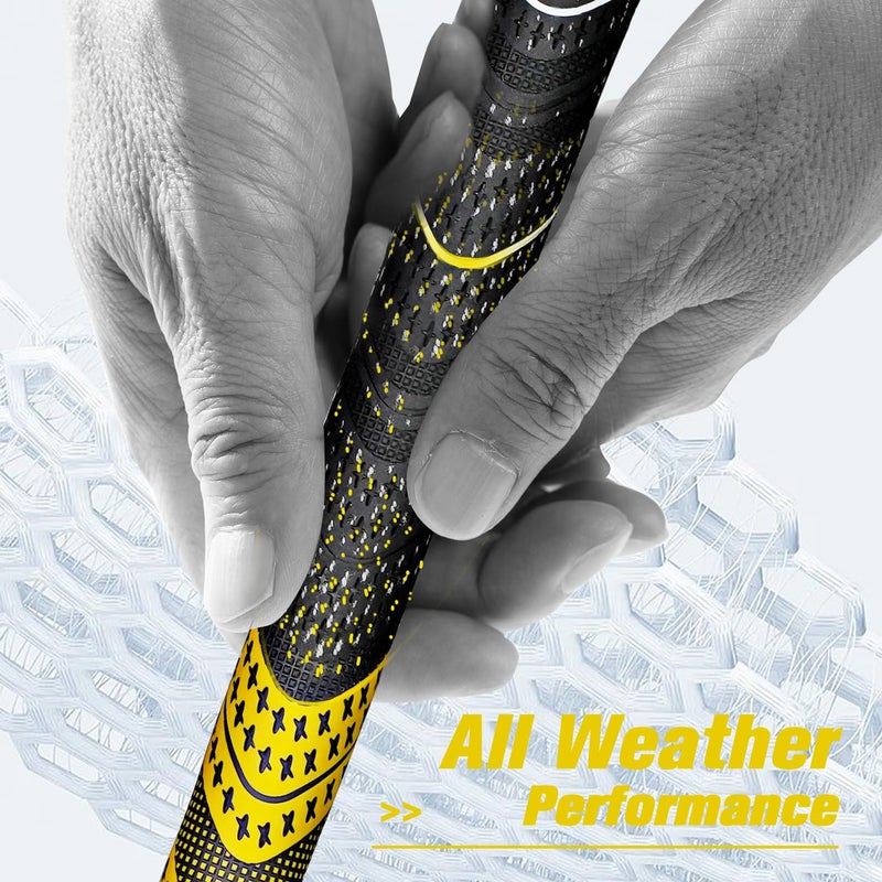 Geoleap Golf Grips Set of 13- Cord Rubber Compound Material, Hybrid Golf Club Grips, All Weather Performance.(Yellow, Midsize) - Image 3